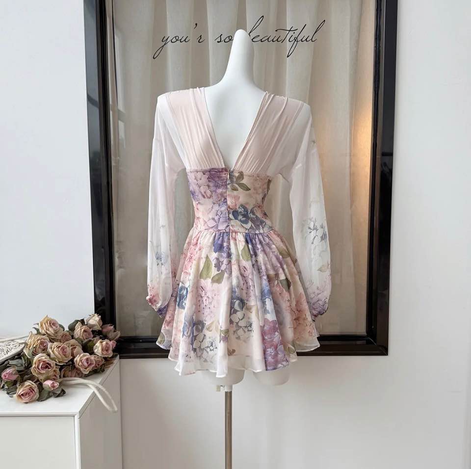 Mini Dress with Sleeves - Watercolor Dreams