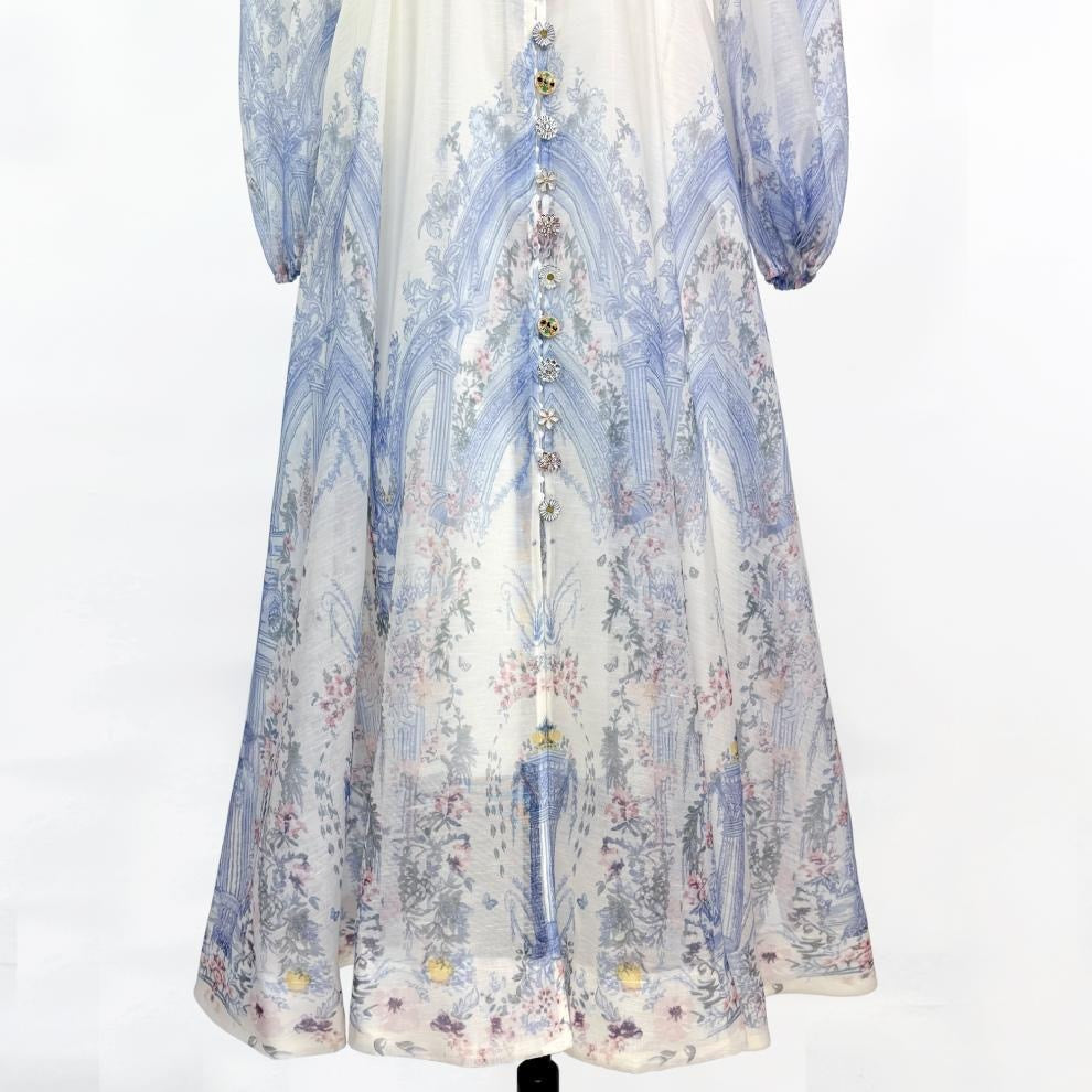 Blue & White Porcelain Print Maxi Shirt Dress - Long Sleeve Button Down with Belt & Other Stories