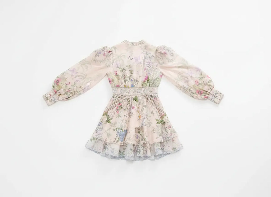 Petal Romance Tiered Ruffle Mini Dress Lotus & Lace
