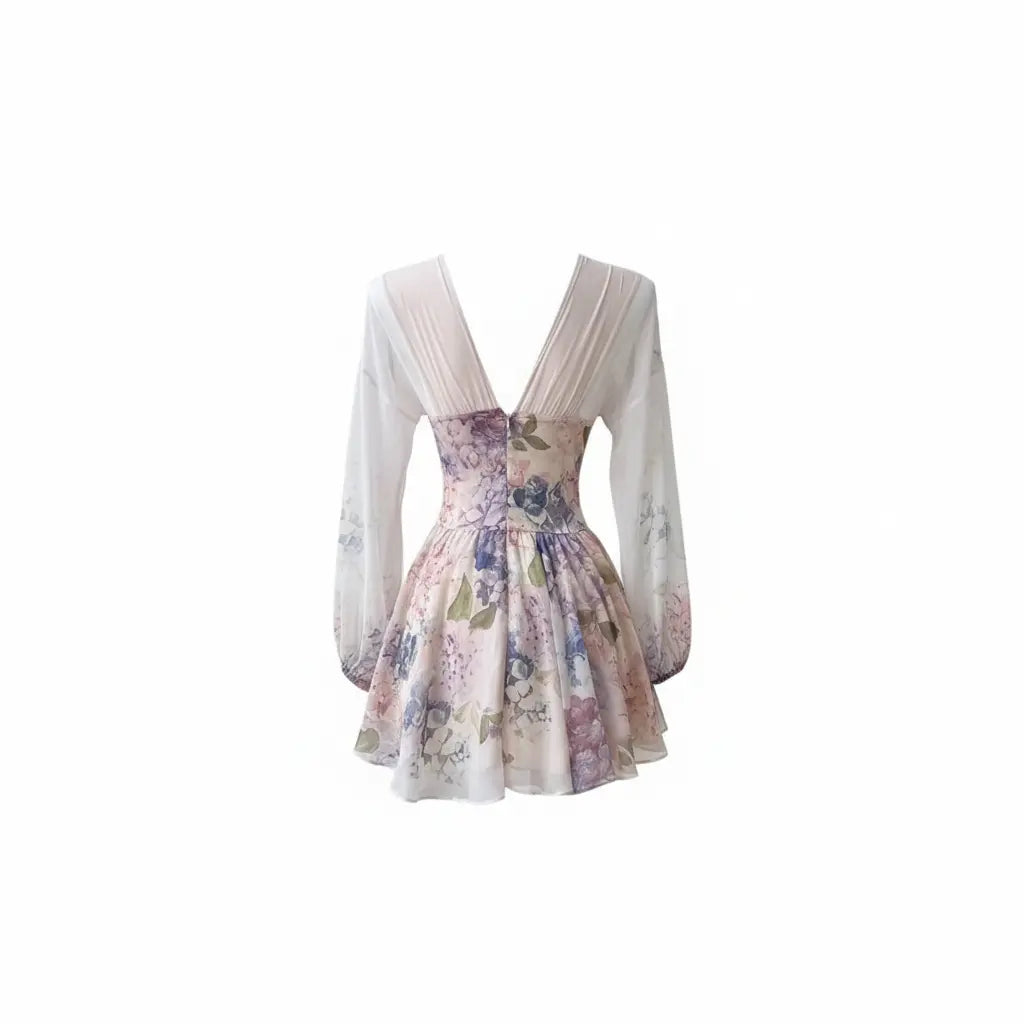 Watercolor Dreams Sheer Sleeve Mini Dress Lotus & Lace