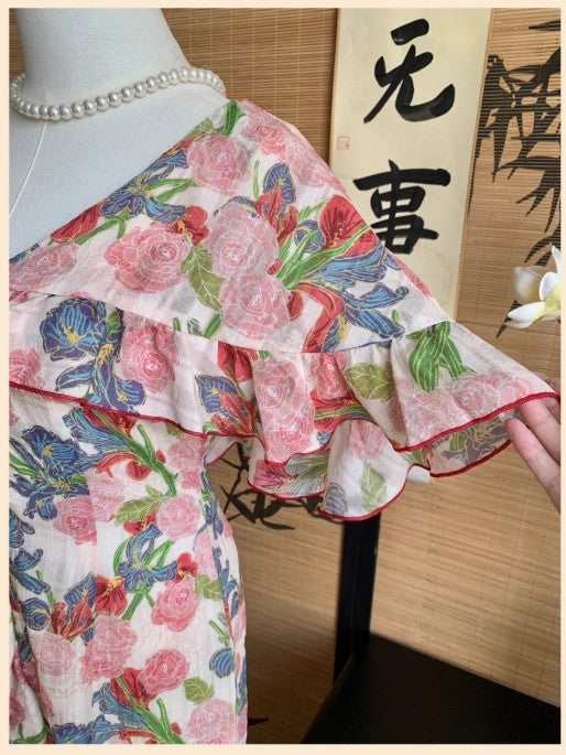 Ruffle Midi Dress - Flutter Garden Lotus & Lace