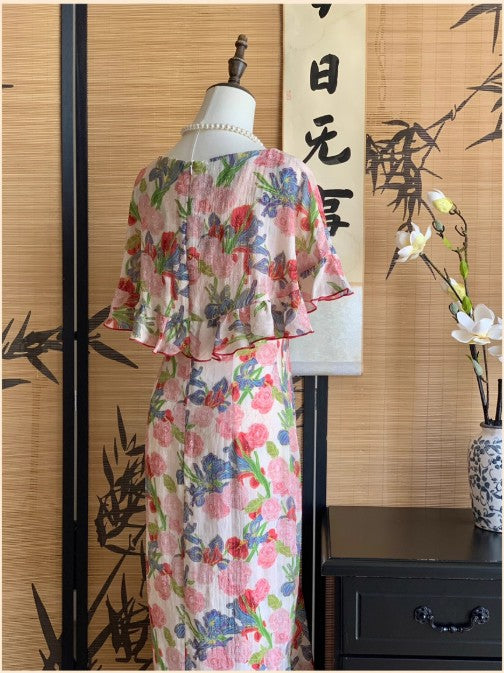 Ruffle Midi Dress - Flutter Garden Lotus & Lace