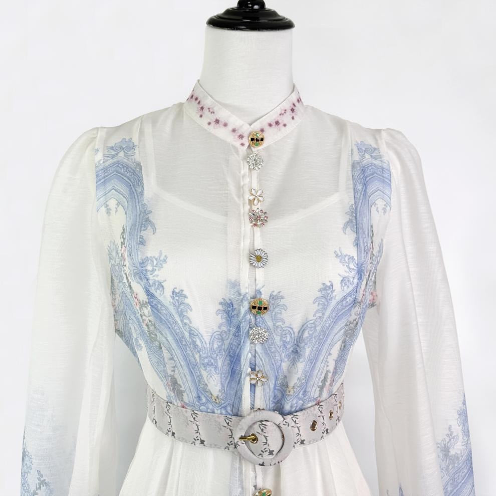 Blue & White Porcelain Print Maxi Shirt Dress - Long Sleeve Button Down with Belt & Other Stories