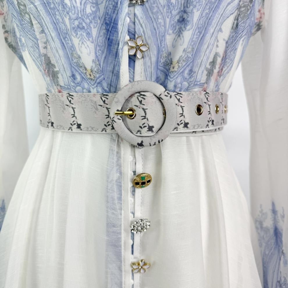 Blue & White Porcelain Print Maxi Shirt Dress - Long Sleeve Button Down with Belt & Other Stories