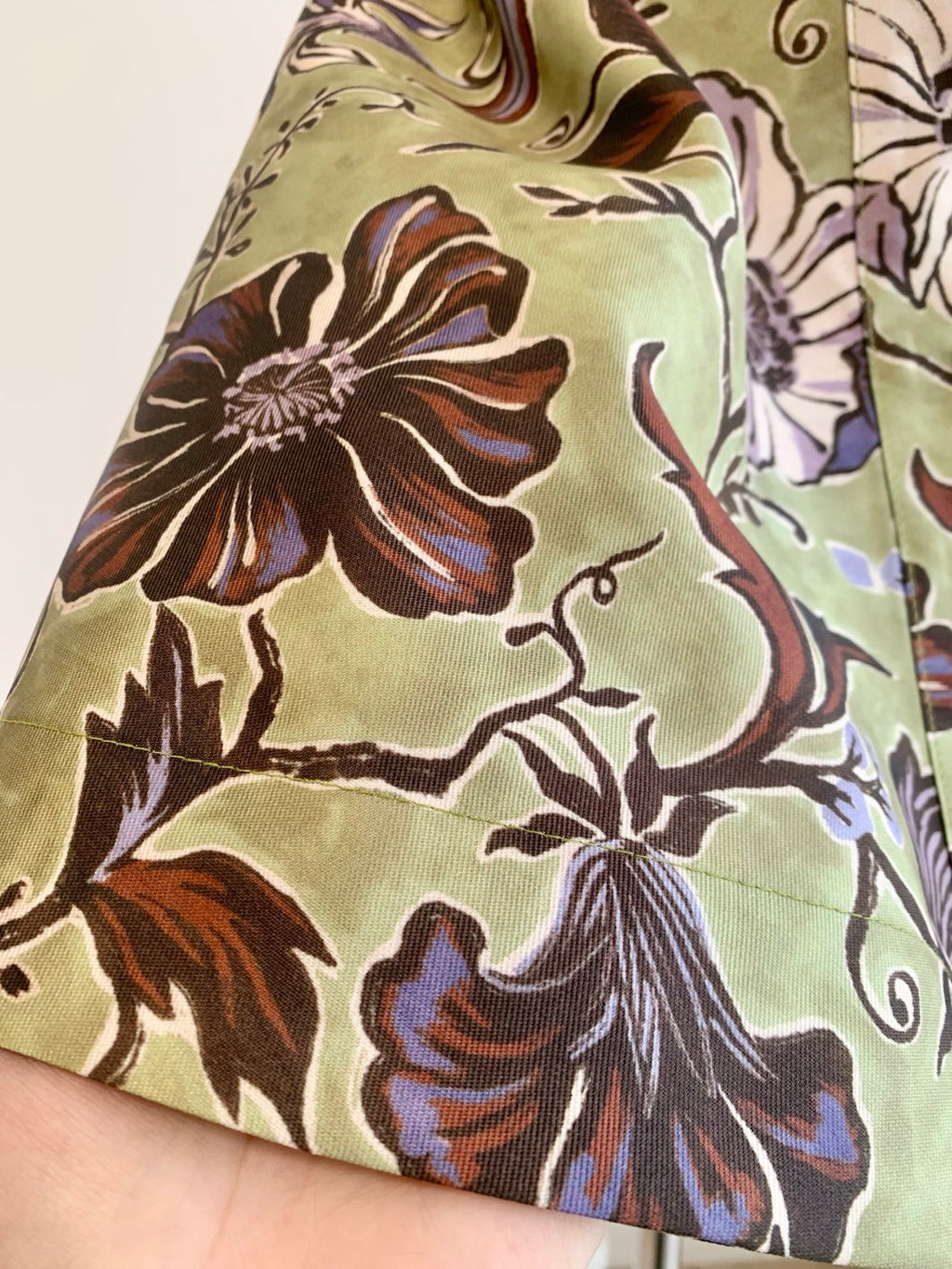 Olive Green Floral Mini Dress - Square Neck Button Front Lotus & Lace