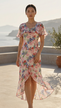 Ruffle Midi Dress - Flutter Garden Lotus & Lace