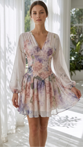 Mini Dress with Sleeves - Watercolor Dreams Lotus & Lace